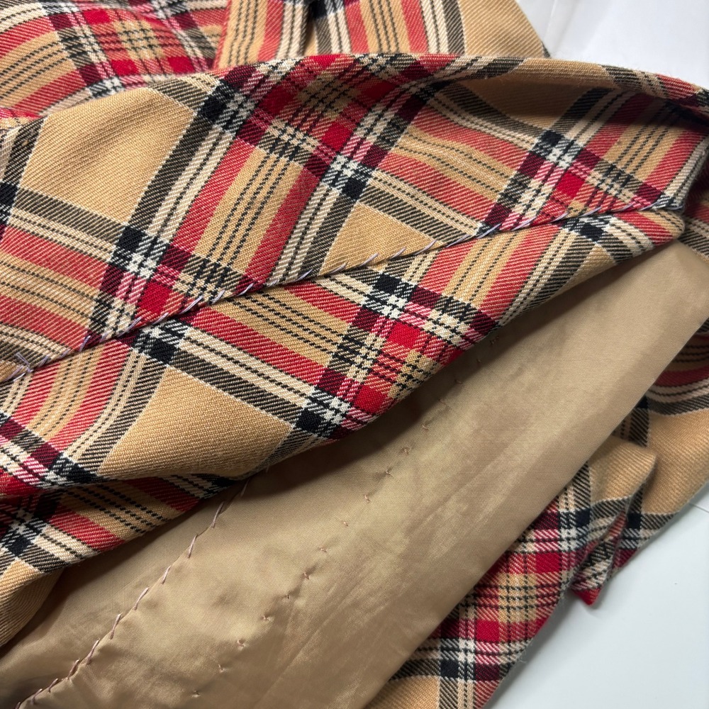 Vintage Tan Brown Red Plaid Midi A Line Skirt 90s Fall Academia Preppy 8 Retro - Picture 6 of 9